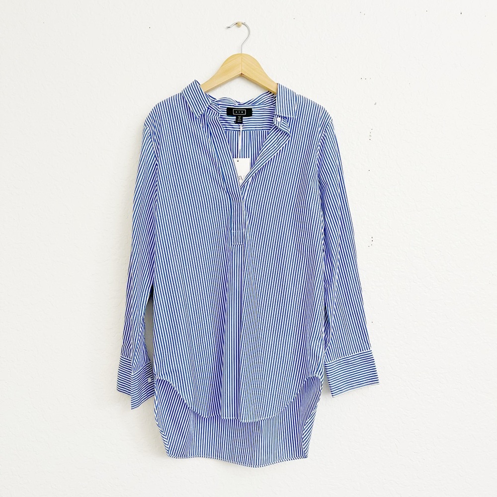 AYR Blue and White Striped Half Collared Shirt